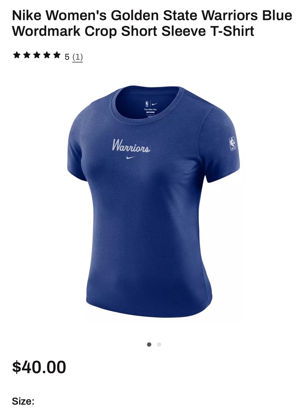 Nike Blue Warriors Crop Short Sleeve Tee